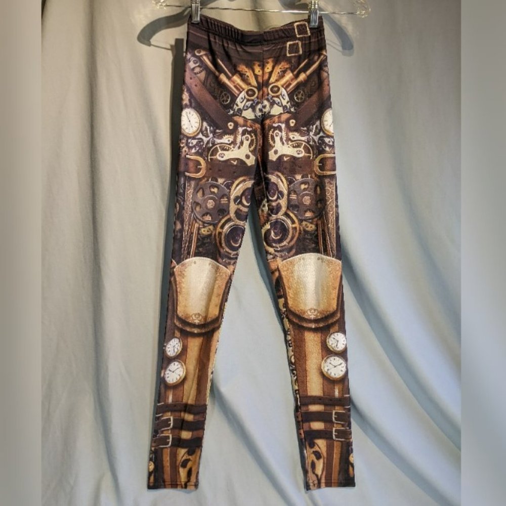 Steampunk Brown/Bronze Robot Costume Leggings Small! EUC!